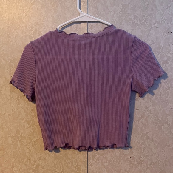 Purple ruffle trim short sleeved cardigan - Picture 2 of 5